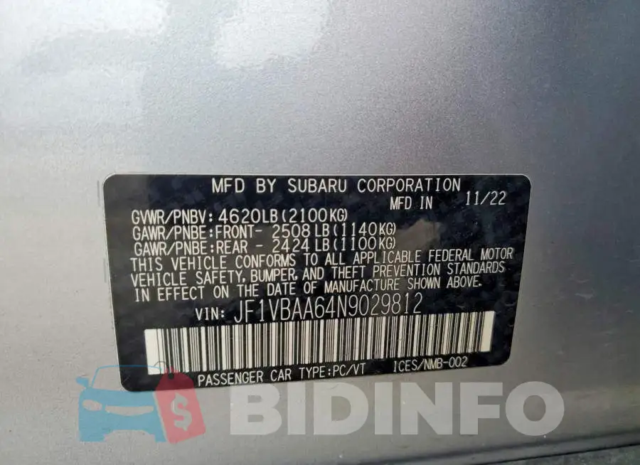 JF1VBAA64N9029812 Photo# 12