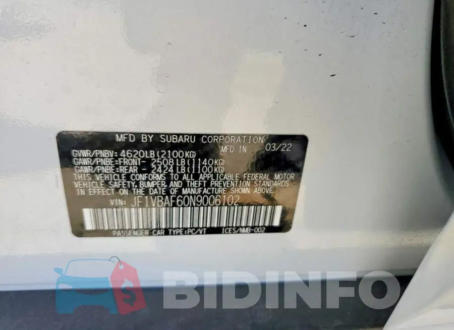 JF1VBAF60N9006102 Photo# 12