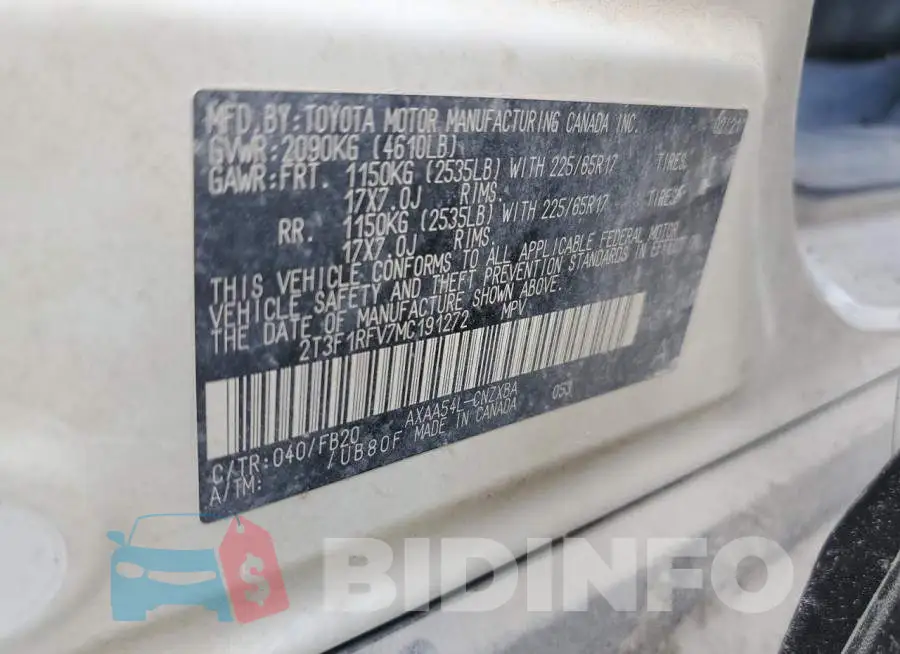 2T3F1RFV7MC191272 Photo# 13