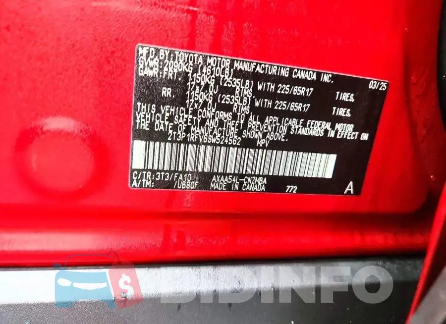 2T3P1RFV6SW524562 Photo# 13