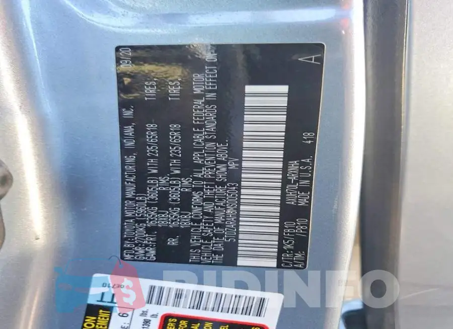 5TDZARAH8MS005043 Photo# 13