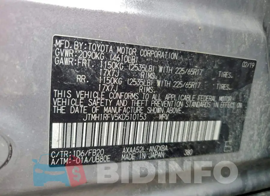 JTMH1RFV5KD510153 Photo# 12