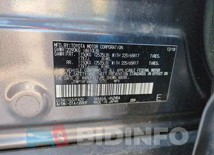JTMP1RFV6KD010370 Photo# 12