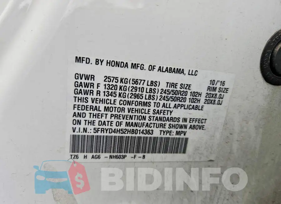 5FRYD4H52HB014363 Photo# 14