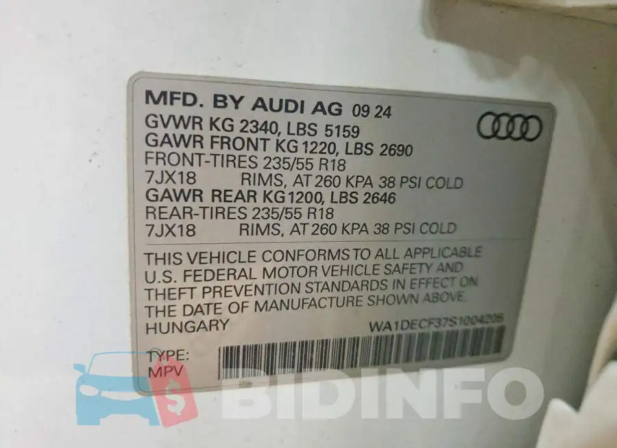 WA1DECF37S1004205 Photo# 12