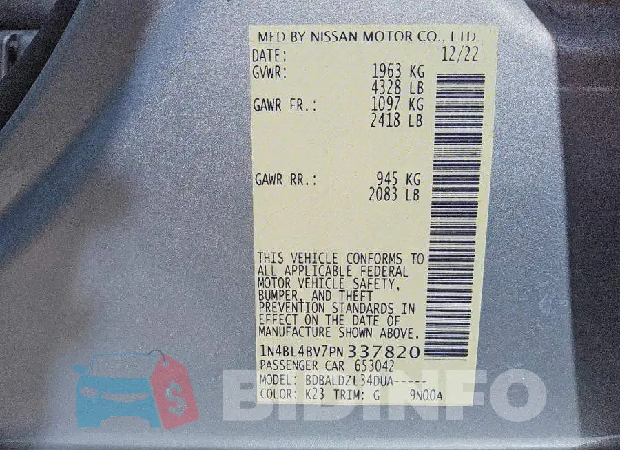 1N4BL4BV7PN337820 Photo# 12