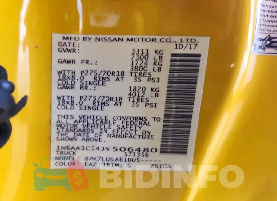 1N6AA1C54JN506480 Photo# 12