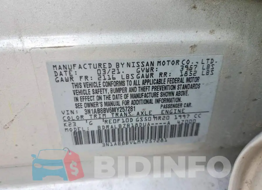 3N1AB8BV6MY257281 Photo# 12