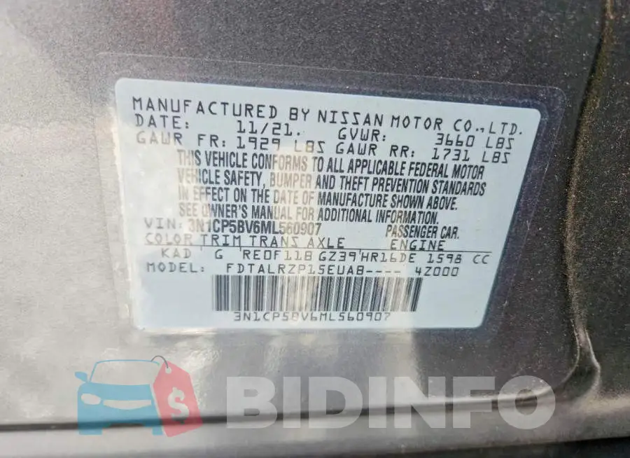 3N1CP5BV6ML560907 Photo# 12