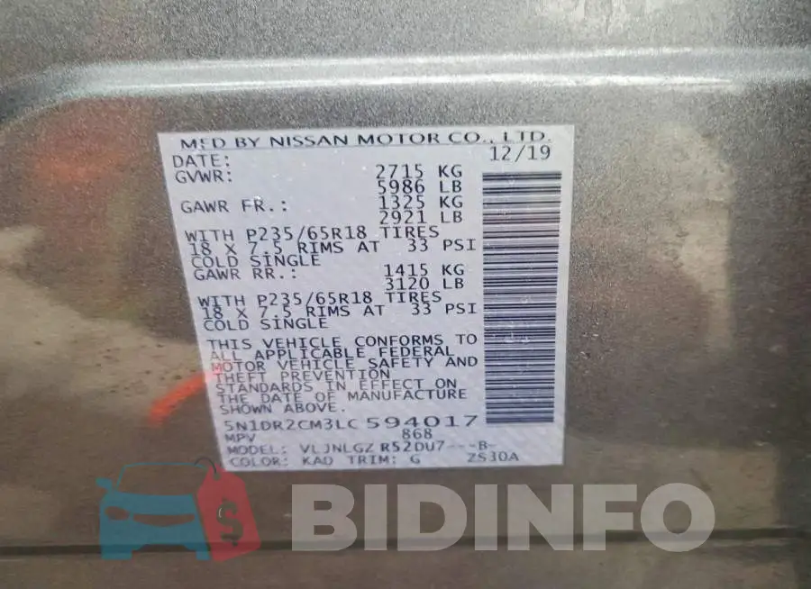 5N1DR2CM3LC594017 Photo# 14