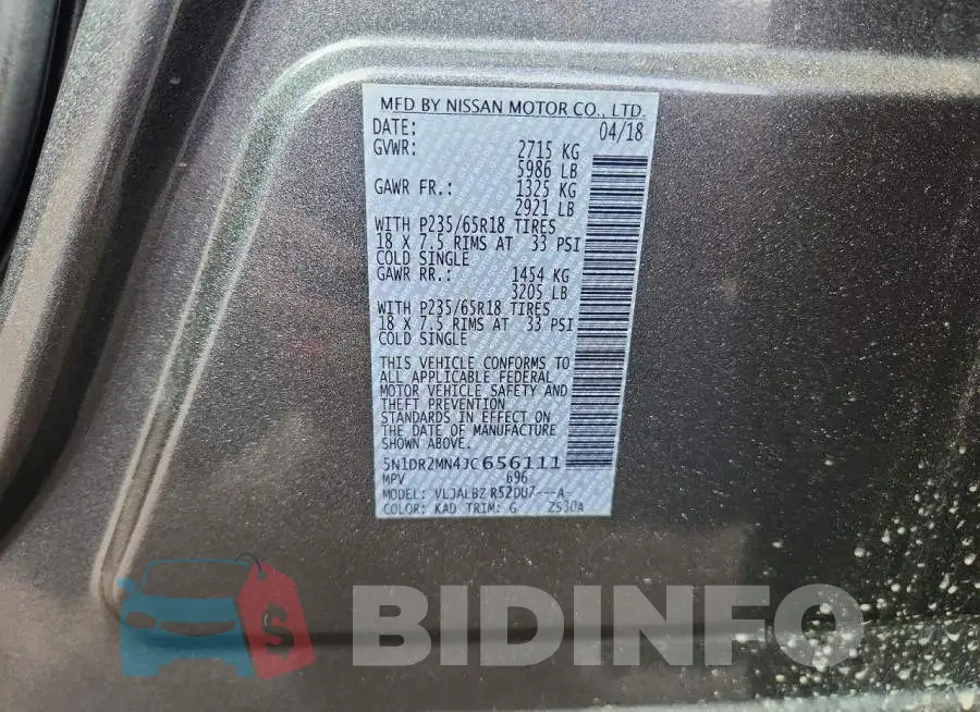 5N1DR2MN4JC656111 Photo# 12