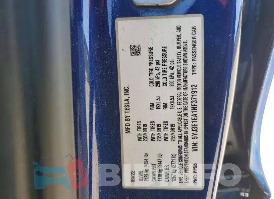 5YJ3E1EA1NF371912 Photo# 12