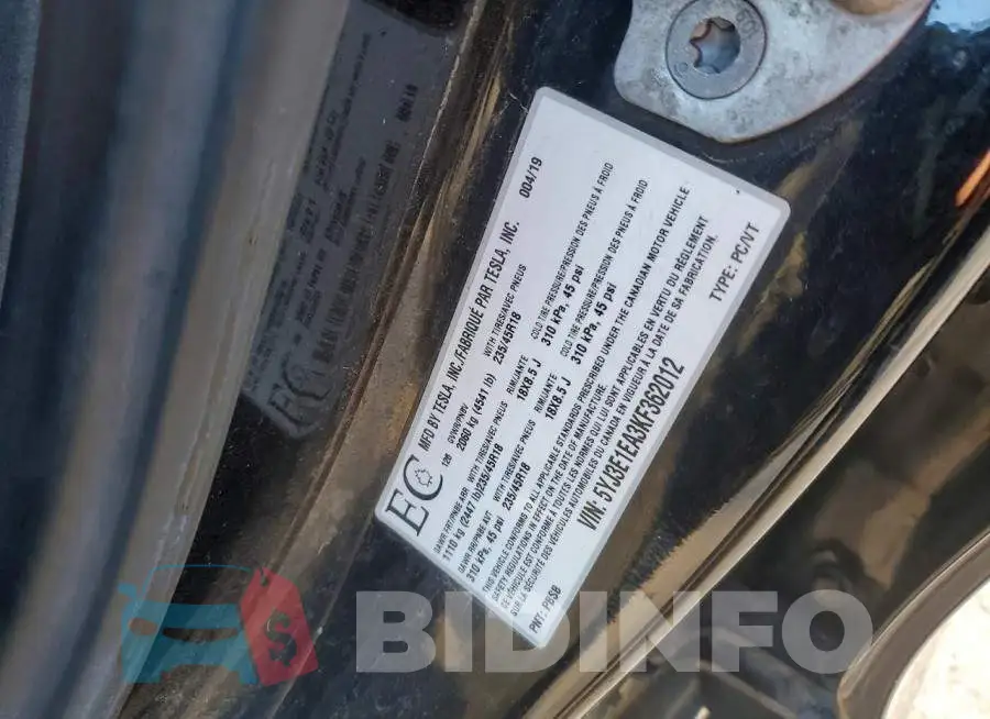 5YJ3E1EA3KF362012 Photo# 12
