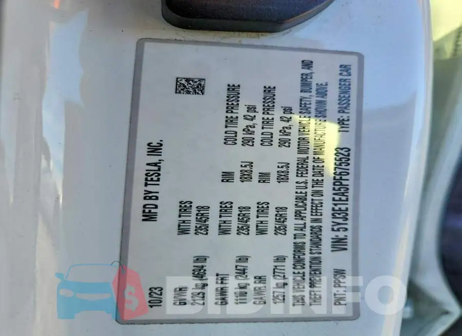 5YJ3E1EA5PF675523 Photo# 12