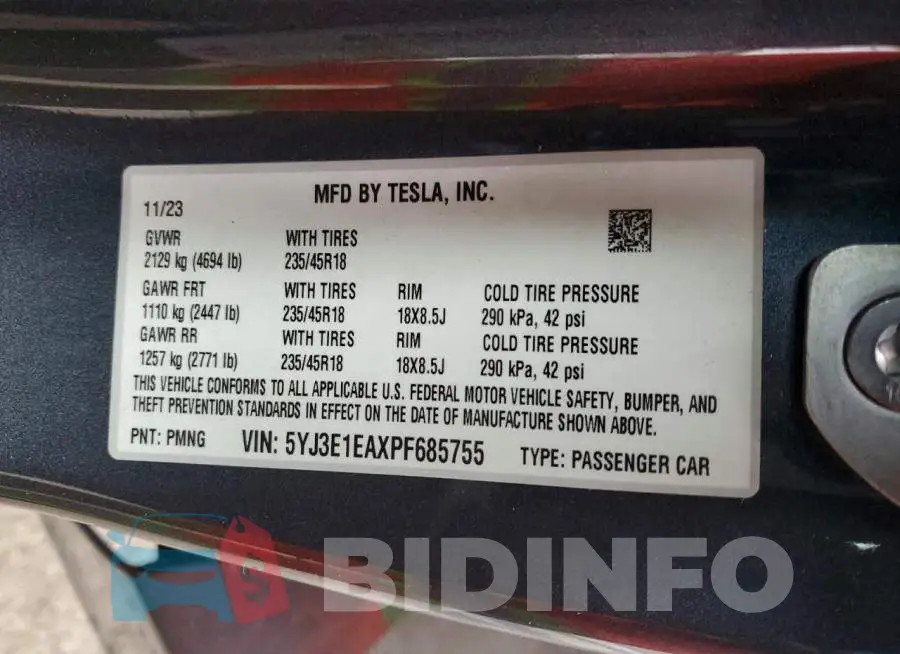 5YJ3E1EAXPF685755 Photo# 12