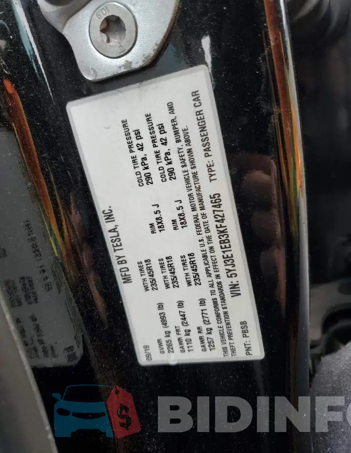 5YJ3E1EB3KF427465 Photo# 12