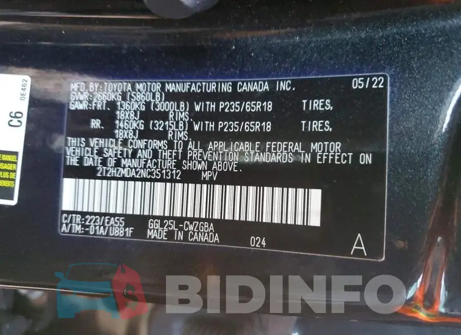 2T2HZMDA2NC351312 Photo# 12