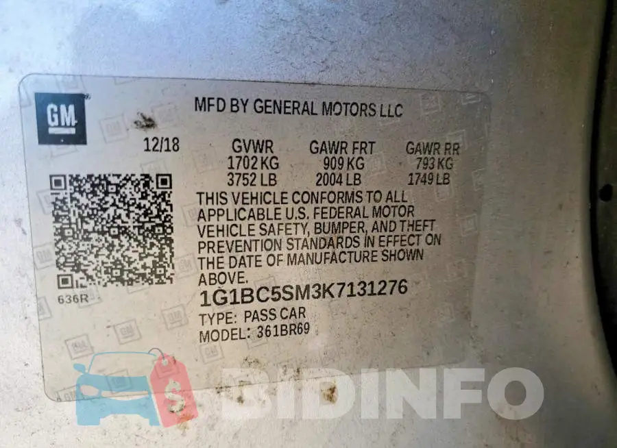 1G1BC5SM3K7131276 Photo# 12