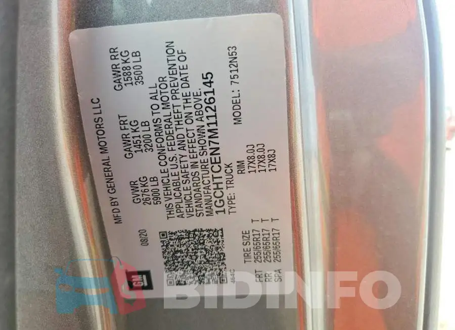 1GCHTCEN7M1126145 Photo# 12