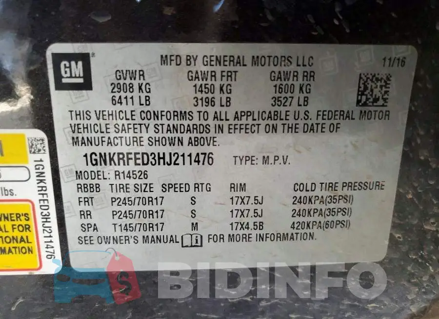 1GNKRFED3HJ211476 Photo# 13