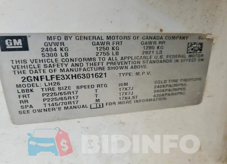 2GNFLFE3XH6301621 Photo# 13