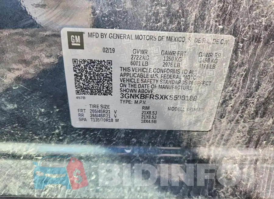 3GNKBFRSXKS598188 Photo# 13