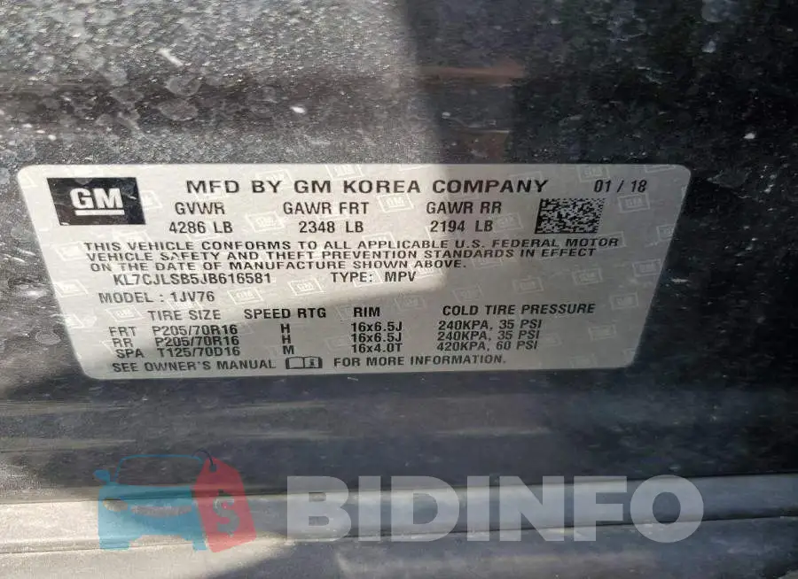 KL7CJLSB5JB616581 Photo# 14