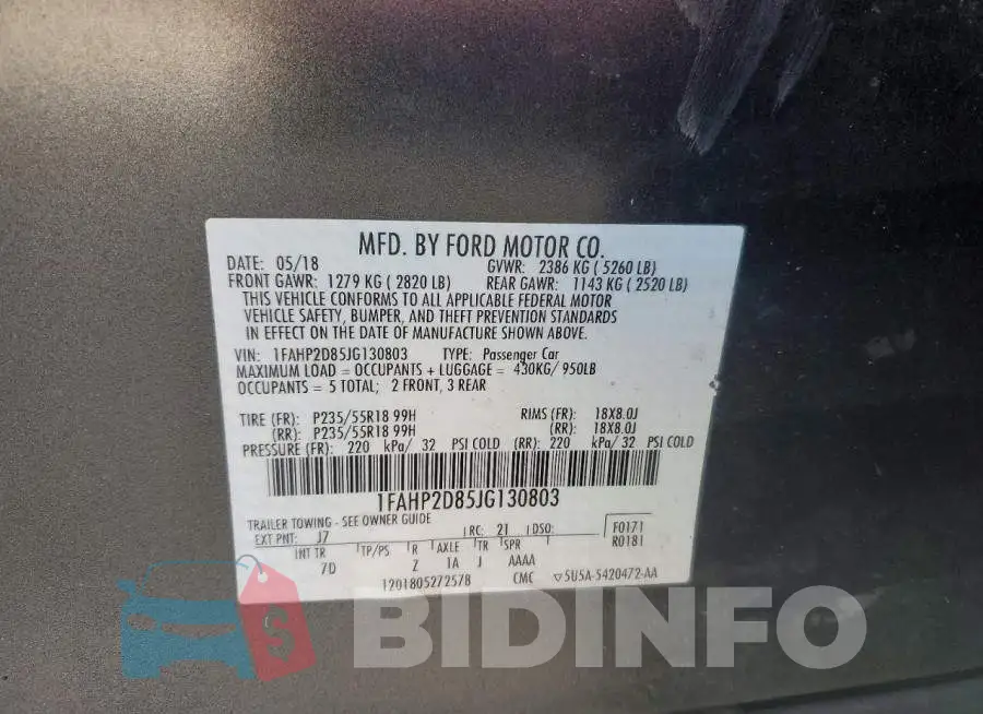 1FAHP2D85JG130803 Photo# 12