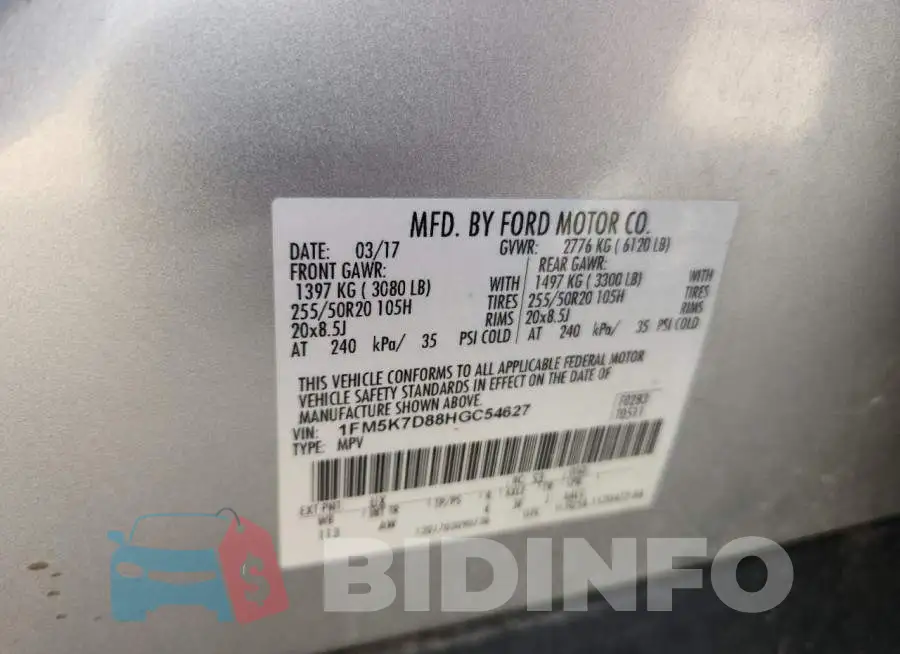 1FM5K7D88HGC54627 Photo# 13