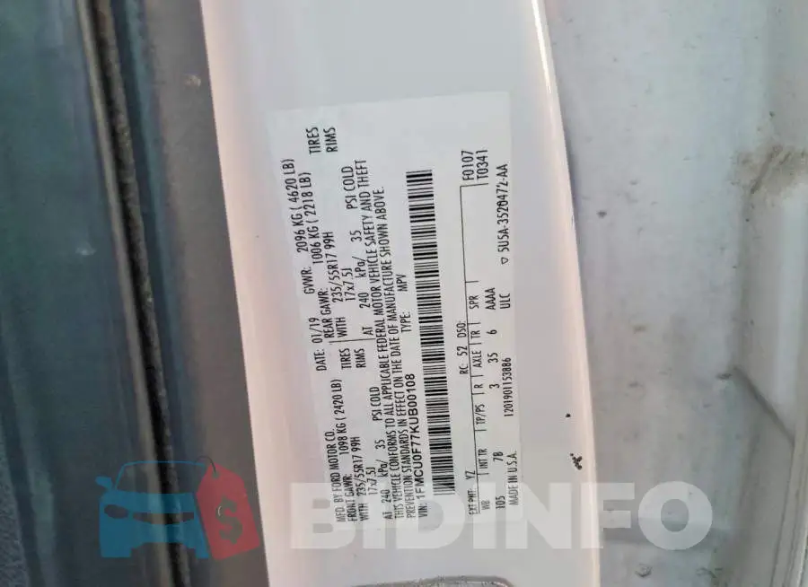 1FMCU0F77KUB00108 Photo# 12