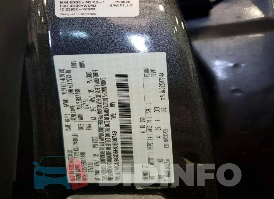 1FMCU9GD6HUB08749 Photo# 14