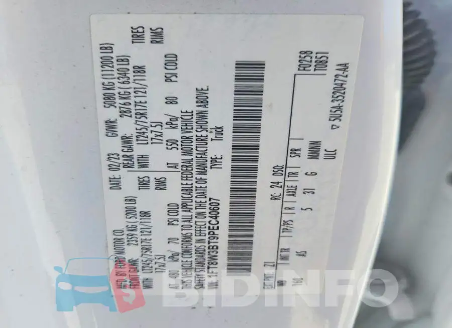 1FT8W3BT9PEC40607 Photo# 13