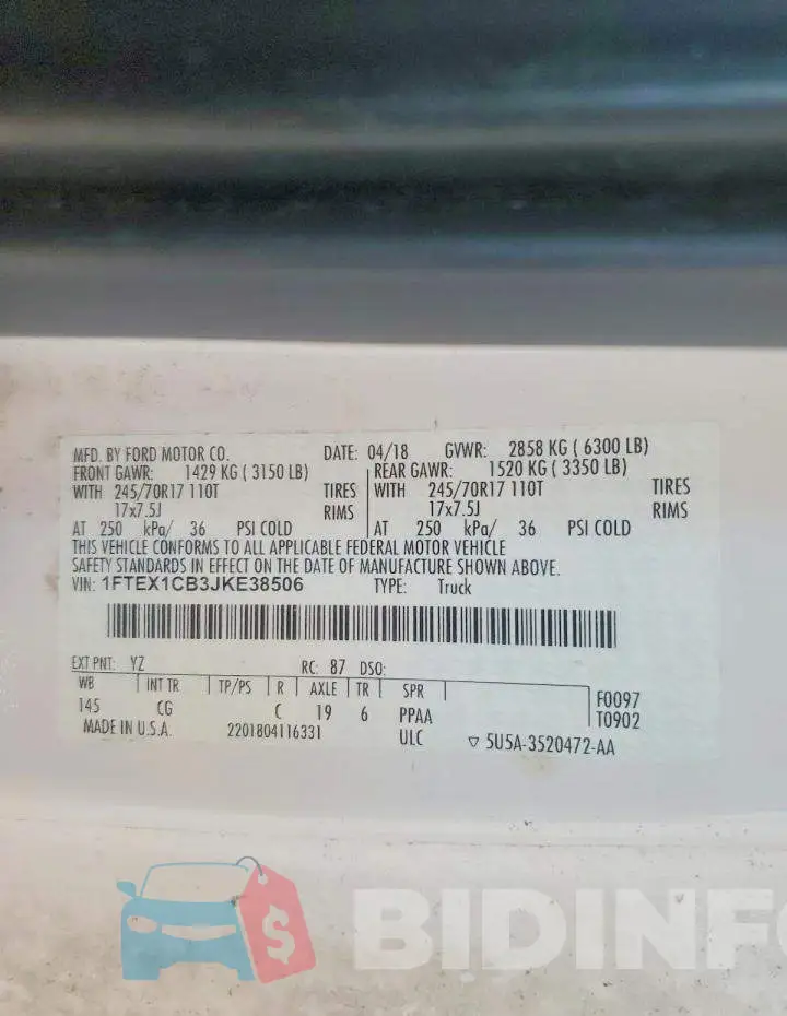 1FTEX1CB3JKE38506 Photo# 12
