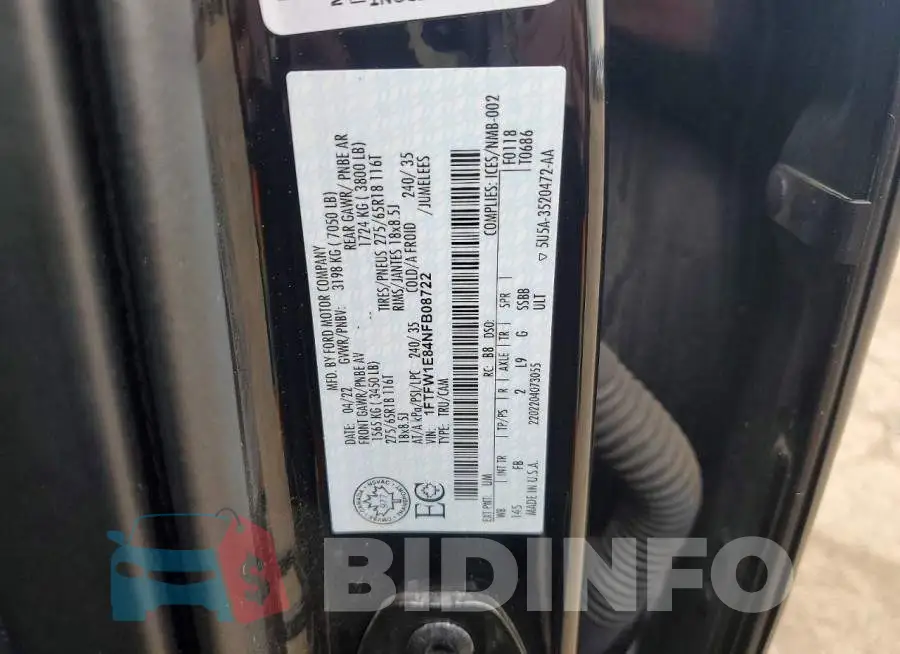 1FTFW1E84NFB08722 Photo# 12