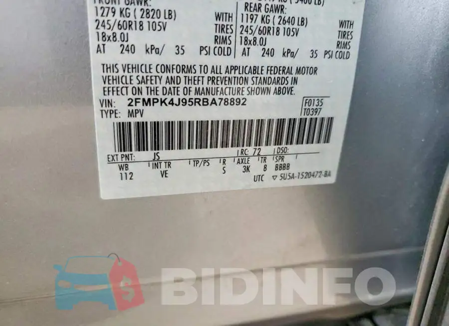 2FMPK4J95RBA78892 Photo# 13