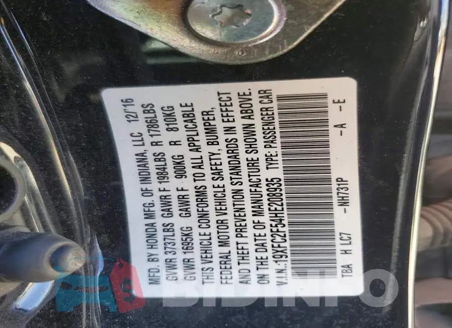 19XFC2F54HE208935 Photo# 13
