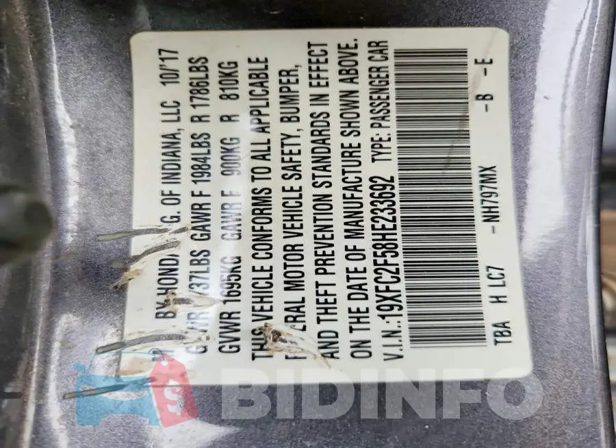 19XFC2F58HE233692 Photo# 12