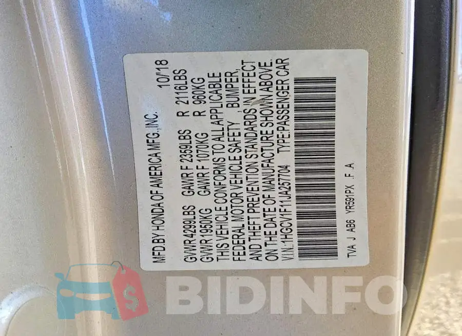 1HGCV1F11JA257704 Photo# 13