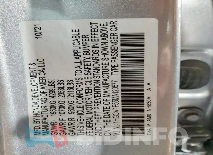 1HGCV1F55MA120577 Photo# 12