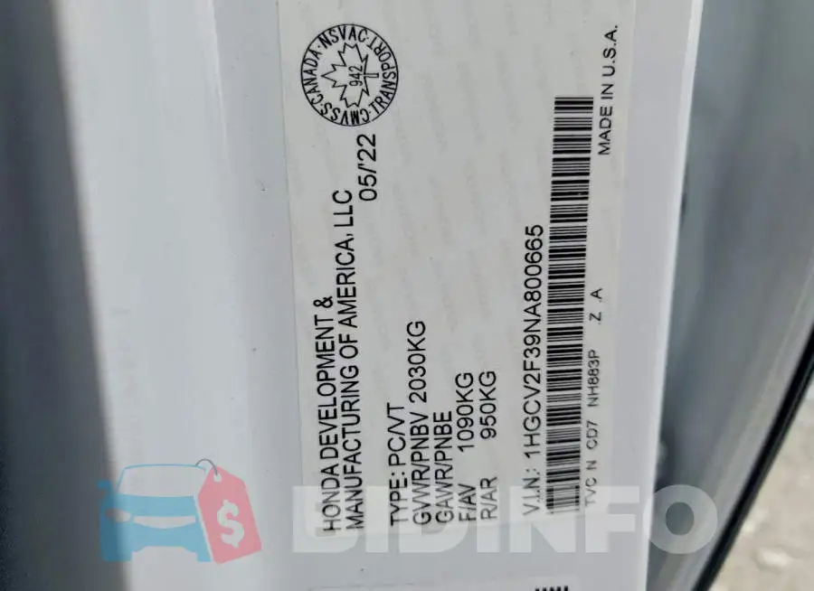 1HGCV2F39NA800665 Photo# 12