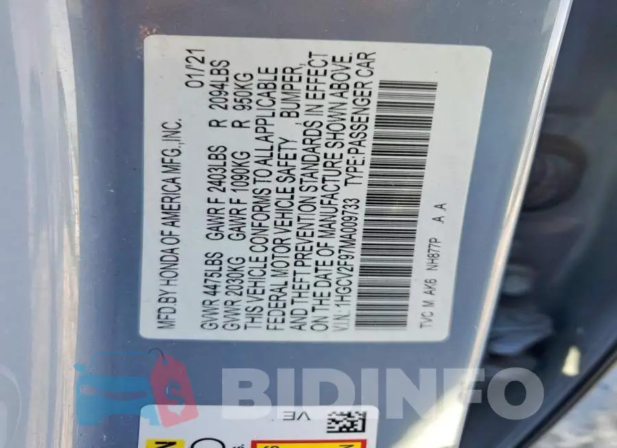 1HGCV2F97MA009733 Photo# 13