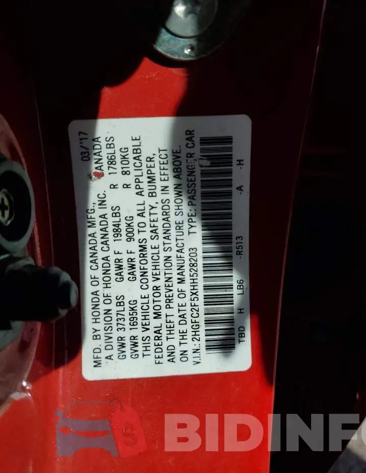 2HGFC2F5XHH528203 Photo# 12
