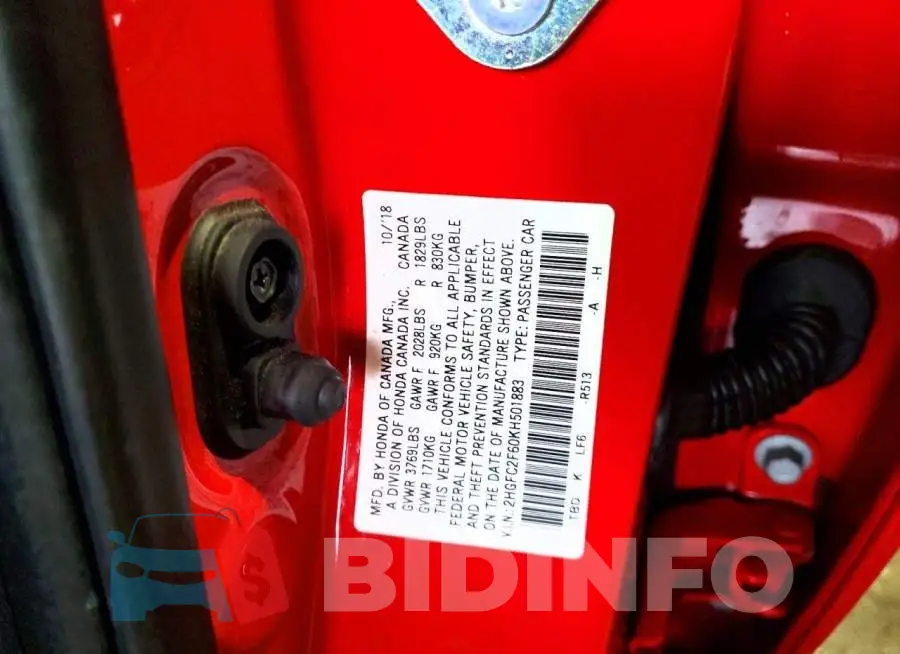 2HGFC2F60KH501883 Photo# 13