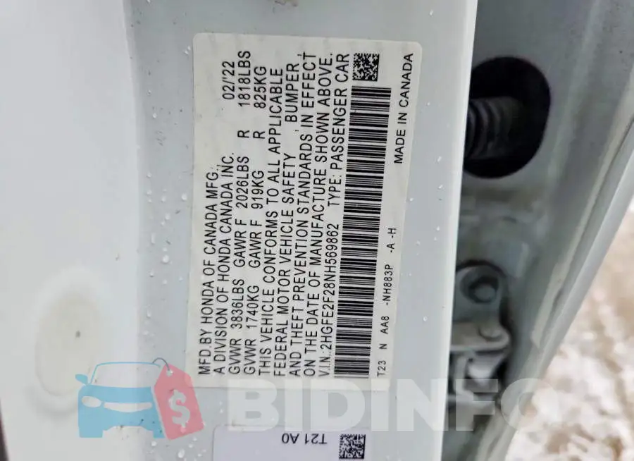 2HGFE2F28NH569862 Photo# 12