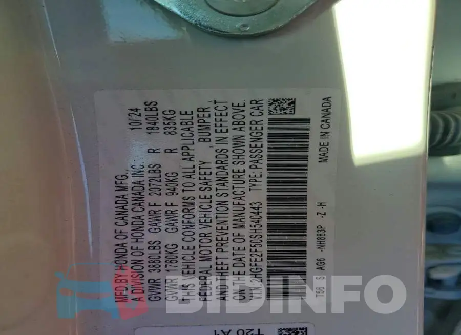 2HGFE2F50SH540443 Photo# 12