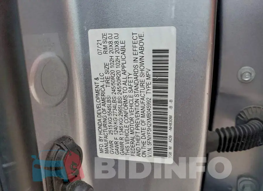 5FNYF5H2XMB045992 Photo# 13