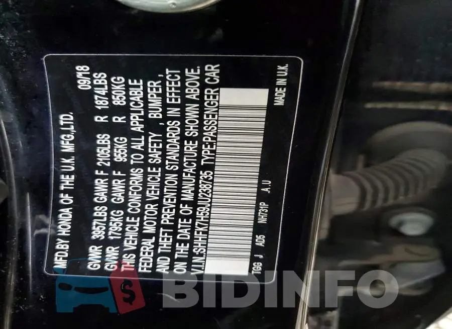 SHHFK7H59JU238735 Photo# 12