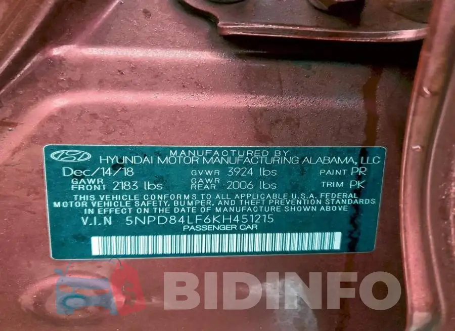 5NPD84LF6KH451215 Photo# 13