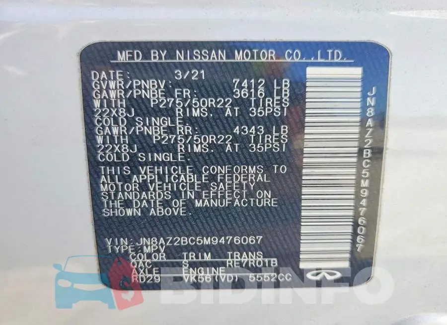 JN8AZ2BC5M9476067 Photo# 13