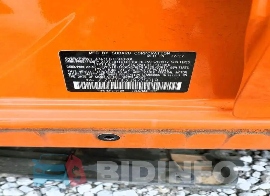 JF2GTABCXJ9275019 Photo# 13